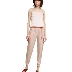 Anthropologie Drew Soft Pink Sheen Sleeveless Jumpsuit Romper w/Pockets Size S